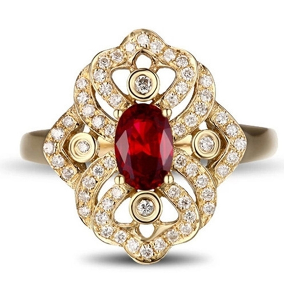 Gold Filled Ruby Solitaire Antiqued Ring - Picture 2 of 8